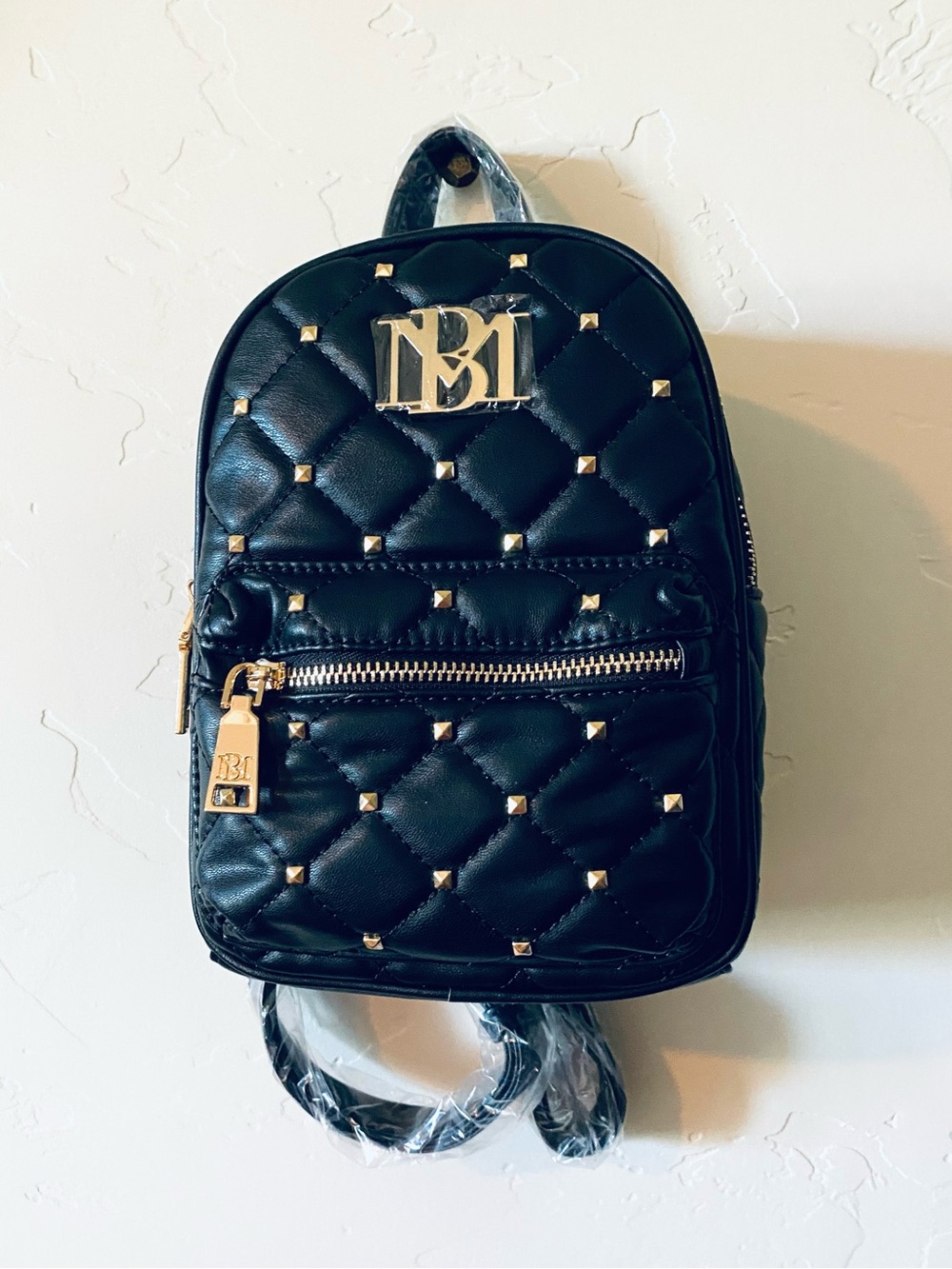 ⚡️NEW Badgley Mischka Black Quilted Small Backpack with Gold Studs